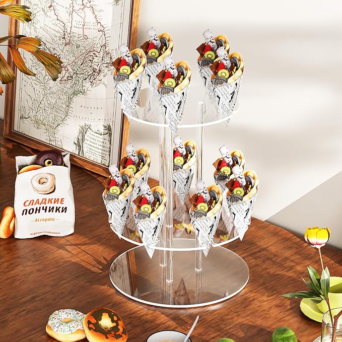 Champagne Tower, Circle Acrylic Drink Tower and Cocktail Tree Stand, Wine Rack with 12 Slots, 2 Tiers Floating Sight Champagne Flute Holder for Party, Wedding, School, Celebration, 11.8x11.8x14.9 inch, 2Pcs