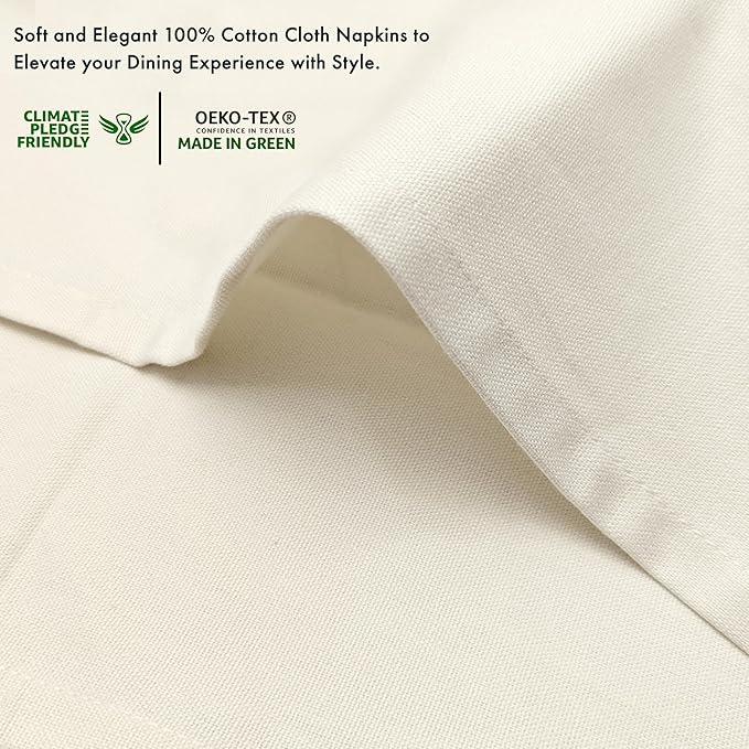 Ruvanti Premium Cloth Napkins Set of 12, 18x18 Inches, 100% Cotton, Washable, Soft & Absorbent, Perfect for Wedding, Christmas, Thanksgiving Dinners - Antique White