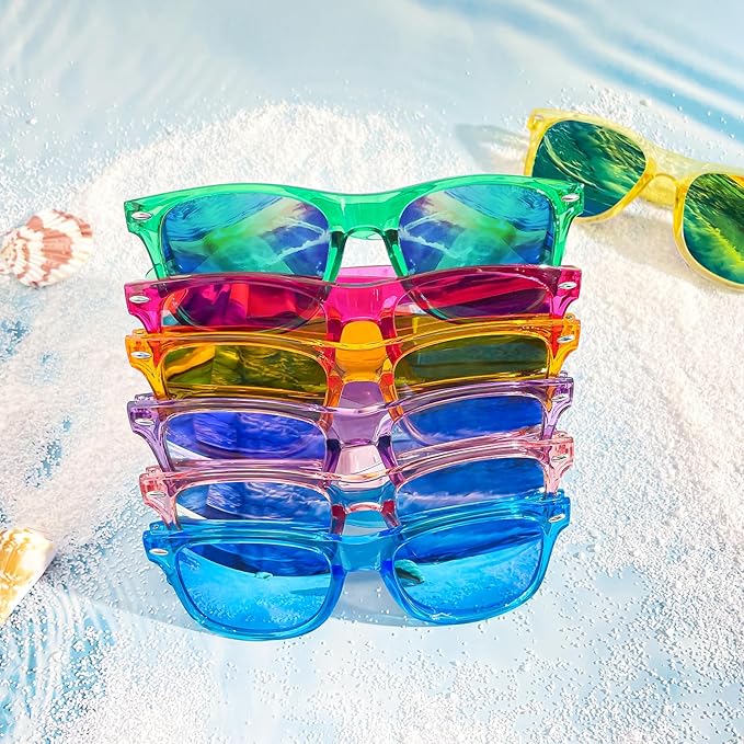15 Pack Neon Party Favors Sunglasses Bulk, Retro Colorful Mirror Lens Sunglasses 80s 90s Party Glasses