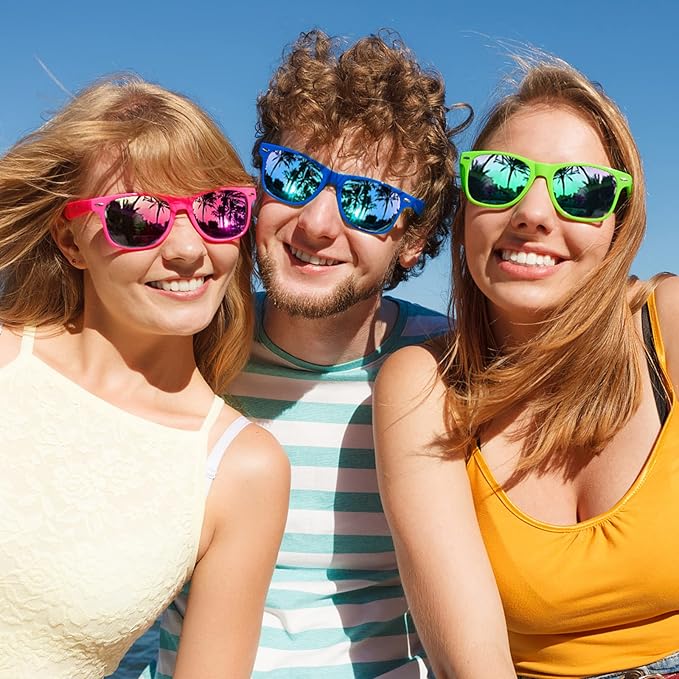 Matcheck 10/18 Pack Neon Colors Party Sunglasses Mirrored lens Colored Glasses Bulk Retro Shades for Unisex Adults Teens