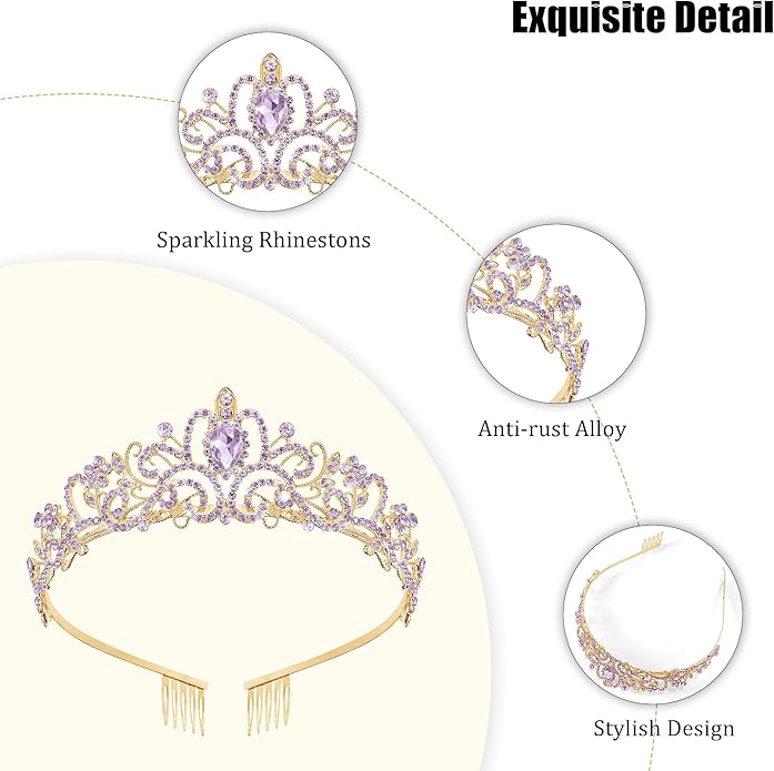 TAROSE Crowns for Women and Girls, Queen Crystal Gold Silver Tiaras with White Rhinestone and Combs, Goddess Crown for Wedding Bride Birthday Princess Bridal Shower Hair Accessories for Women