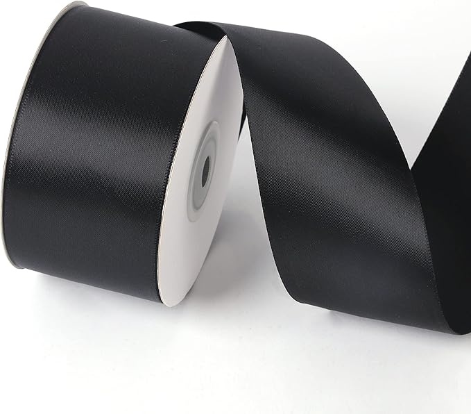2 Inch x 25 Yards Single Face Solid Color Satin Ribbon Roll, Ribbons Great for Gift Wrapping, Crafts, Wedding Party Decoration, Hair Bows Making and Other Sewing Projects (2" X 25 Yards, Black)