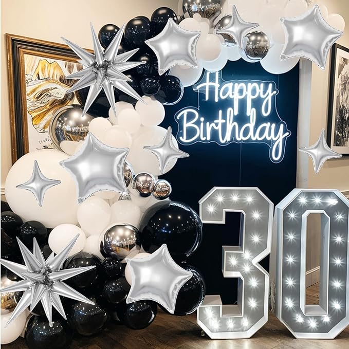 16 Pcs Silver Star Balloons, 22/18/10 Inch Foil Balloons, Four-Pointed Large Balloon for Kids Birthday Graduation Celebration Wedding Baby Shower Party Decorations