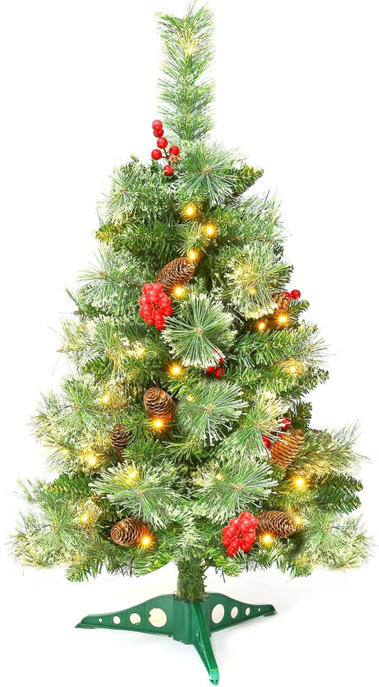 Joyhalo 3FT Christmas Tree Table Top, Small Pre Lit Christmas Tree, Artificial Xmas Tree with 135 Branches 70 Lights Battery Powered for Apartment Office Holiday Party Decor