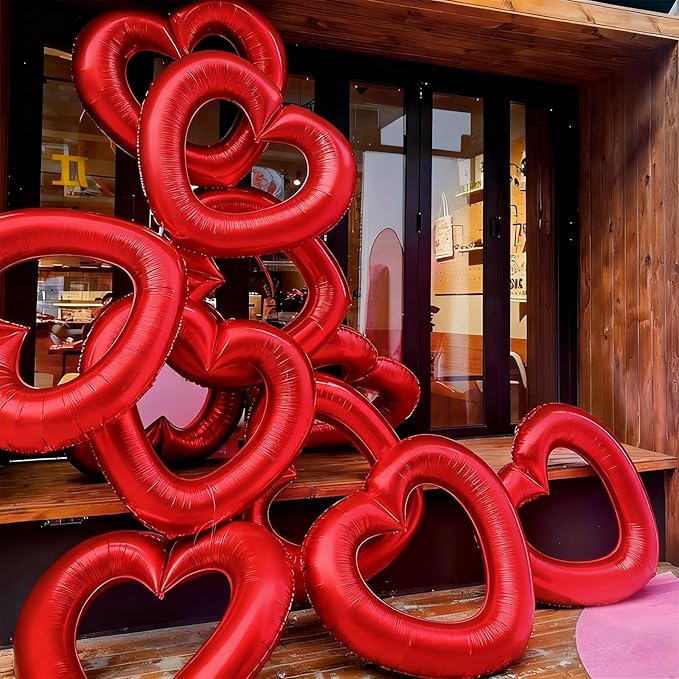 Red Heart Balloons,3Pcs 40Inch Large Hollow Out Heart foil Balloon for Valentine's Day Birthday Wedding Baby Shower Anniversary Party Decorations