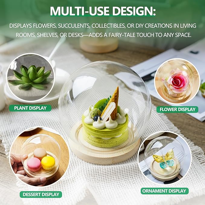 ZEERSHEE Round Glass Cloche Display Dome 6inch Decorative Glass Display Bell Jar for Plants Keepsakes Collectibles
