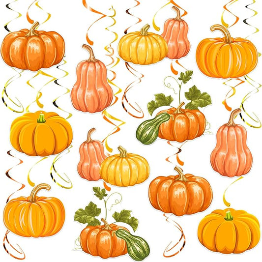 30pcs Fall Pumpkin Hanging Swirls, Thanksgiving Fall Ceiling Hanging Decorations Pumpkin Swirls Streamers for Thanksgiving Autumn Harvest Party Supplies