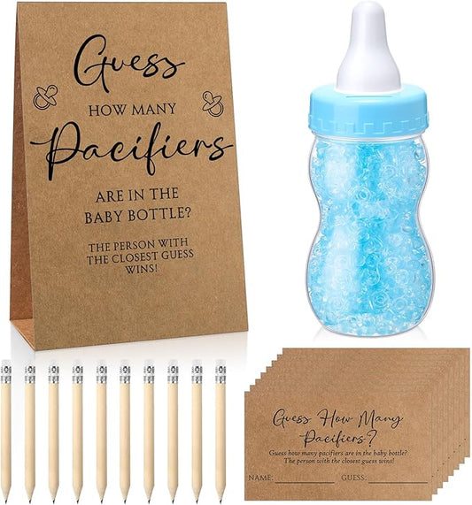 Roowest 512 Pcs Baby Shower Games Guess How Many Pacifiers Sign 100 Small Guessing Games 10 HB Pencils 750ml Milk Bottle 400 Acrylic Pacifiers Decoration for Guest Gender Reveal