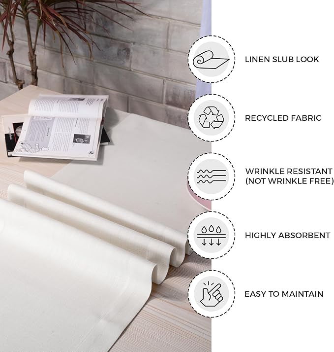 D'Moksha Homes Ivory Table Runner 14 x 60 Inch - Faux Linen Table Runner - Wrinkle Resistant, Machine Washable Ideal for Dresser, Coffee Tables, Thanksgiving, Christmas, Holiday - 100% Recycled Fabric
