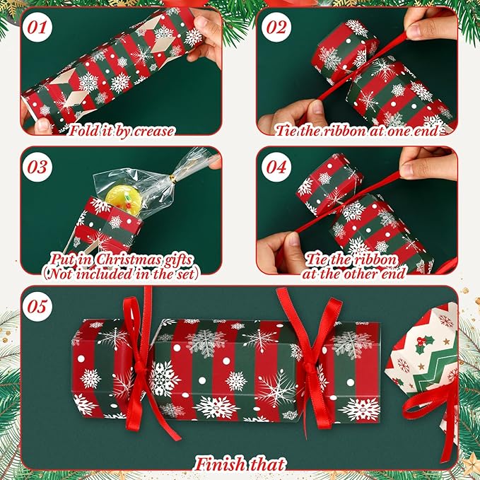 Xinnun 50 Packs Christmas Cracker Kit No Snap Xmas Party Table Favors Snowflake Reindeer DIY Christmas Party Cracker Candy Boxes for Holiday Dinner Decoration Gift (Ripple Style)