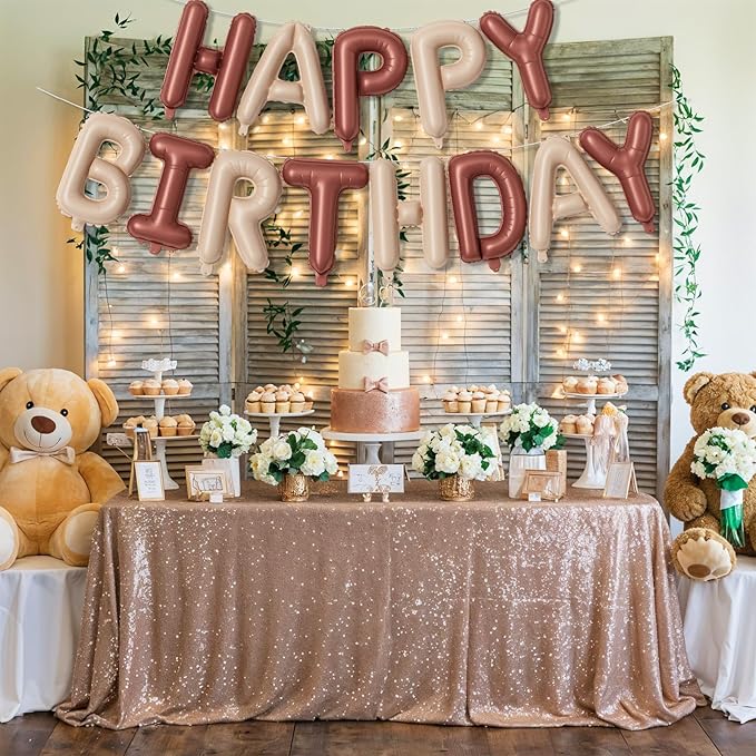 Happy Birthday Balloon Banner, 16 Inch Nude Brown Tan Happy Birthday Foil Balloon, Brown Beige Neutral Happy Birthday Bunting Banner Letter Balloons for Boys Men Birthday Party Decorations Supplies