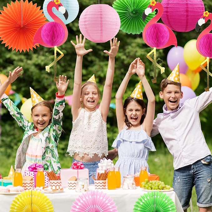 Flamingo Party Honeycomb Decoration, Hanging Paper Fan, Palm Leaf , Pineapple Paper lanternFiesta Party Supplies, Tissue Paper Flowers for Hawaiian Beach Luau Party Birthday Wedding Photo Backdrop
