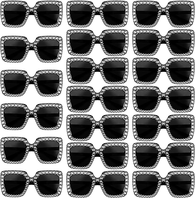 10/20 Pack Crystal Oversized Square Sunglasses Retro Diamond Glitter Sparkling Disco Glasses Party Favors