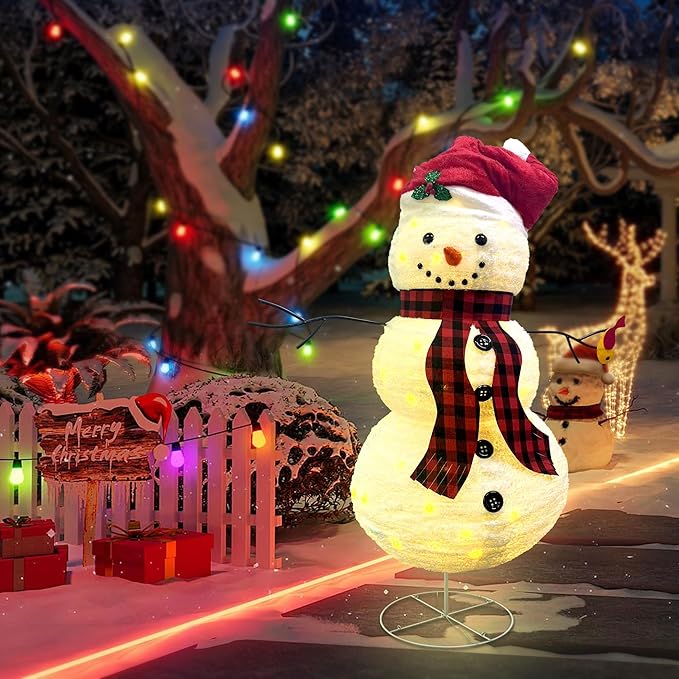 LED Lighted Christmas Snowman Outdoor: JALUNIVERSAL TRI 60 Inch Collapsible Snowman Decorations with 150 LED Lights Plug-in - for Holiday New Year Winter Garden Decor Xmas Home