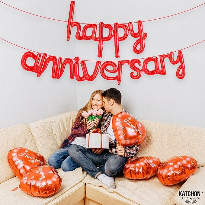 KatchOn Red Anniversary Balloons - 16 Inch | Script Banner for Anniversary Decorations | Work & Romantic Party Decorations