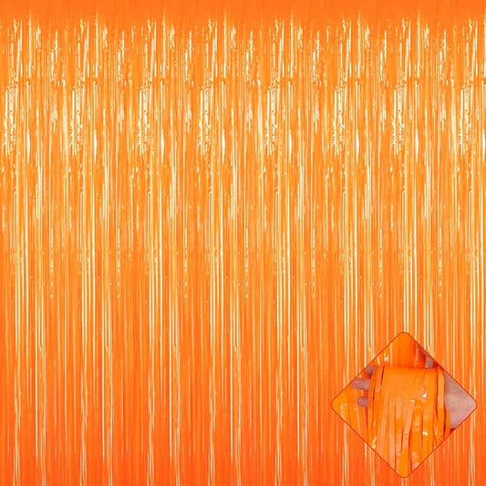 4 Pack Orange Foil Fringe Curtain Backdrop, 3.2Ft x 9.8Ft Metallic Tinsel Foil Fringe Streamers Curtains for Party, Photo Booth Prop, Birthday, Wedding, Mardi Gras Party Decoration