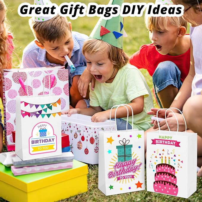 100 Pack 5.9x3.15x8.26 inch Small White Gift Bags, Kraft Bags with Handles Bulk for Birthday Party Favors,Gift Paper Bags,Retail Shopping Business Goody Craft Gift Bags