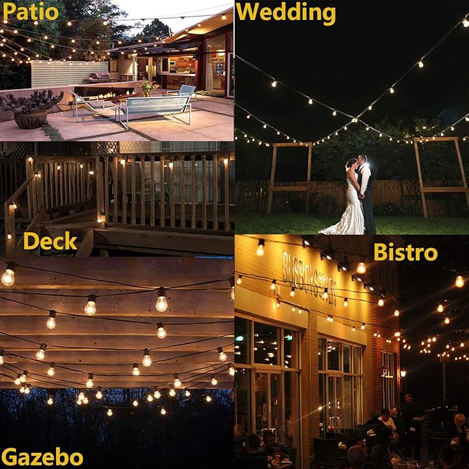 Outdoor String Lights for Outside 48FT with 15+1 2700K LED S14 Shatterproof Bulbs for Patio Back Yard Porch, Linkable