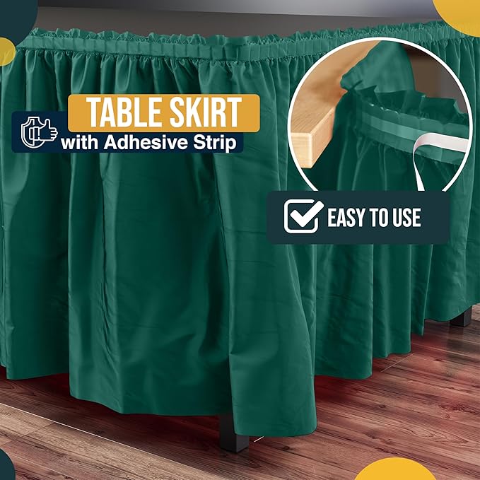 Exquisite Ruffle Table Skirt Dark Green 6 Pack 14 Ft Long Table Skirts for Rectangle Tables 6ft Plus or Round Tables Skirts with Adhesive Strip for Gender Reveal Decor & Happy Birthday Parties