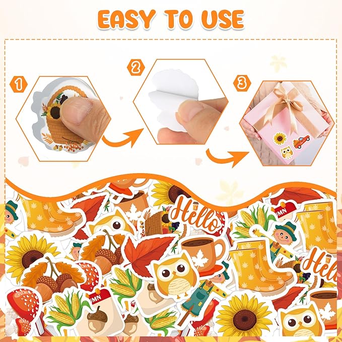 300Pcs Fall Foam Stickers, Cute Self-Adhesive Autumn Thanksgiving Stickers Foam Fall Pumpkin Maple Leaves Sticker Decorations for Home Office School Classroom DIY Art Craft Party Supplies