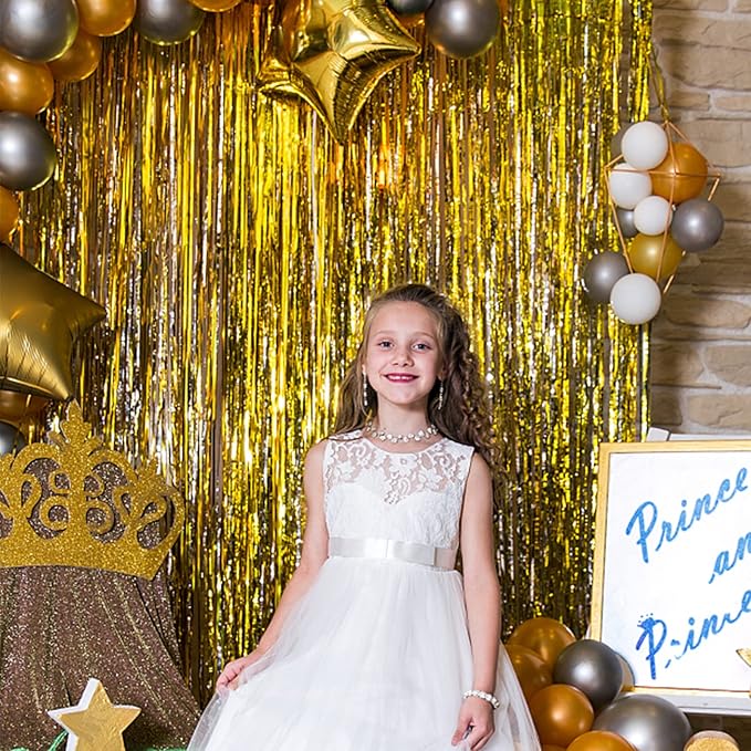 3 Pack Gold Fringe Backdrop Curtain Tinsel Party Streamers Birthday Party Decorations New Year Photo Booth Backdrop Halloween Christmas Graduation Bachelorette Theme Party Decorations