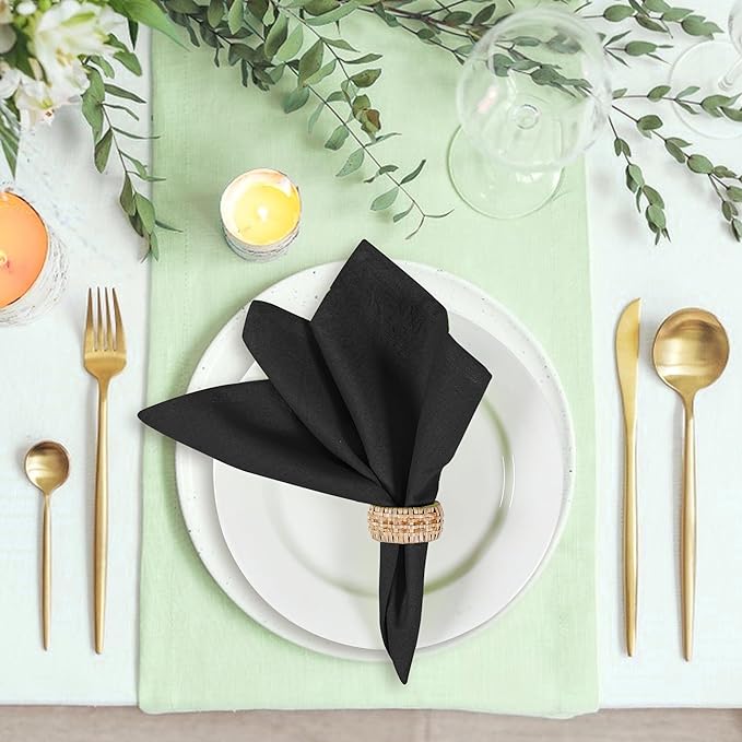 Black Cloth Napkins Set of 12 Cotton Linen 18x18 Inch - Soft Durable Washable - Ideal for Farmhouse Party Spring Summer Easter - Perfect Everyday Use Table Linen (Black, Pack of 12)
