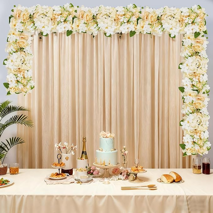 6 Pack Artificial Peony Garland,Wedding Arch Artificial Flower Panels,Flowers Wall Backdrop Panel for Wedding Dining Table Christmas Home Party Decor (White&Champagne)