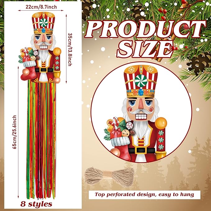 8pcs Nutcracker Christmas Windsocks Outdoor Hanging Decorations with Tassels Christmas Yard Decorations for Outside 3.3ft Xmas Signs for Wall Tree Home Lawn Yard Party Supplies Decor