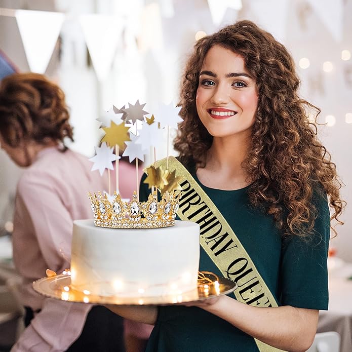 Gold Crown for Women, Crystal Queen Tiaras Headband Wedding Bridal Hair Accessories, Birthday Party Prom Cake Topper