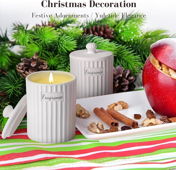 Viyffo Fall Candle Gift – Sandalwood & Rose Scented Candle, 6.35oz Natural Soy Wax in White Ceramic Jar with Gift Box, Perfect Aromatherapy Candle for Wife or Girlfriend on Thanksgiving & Christmas