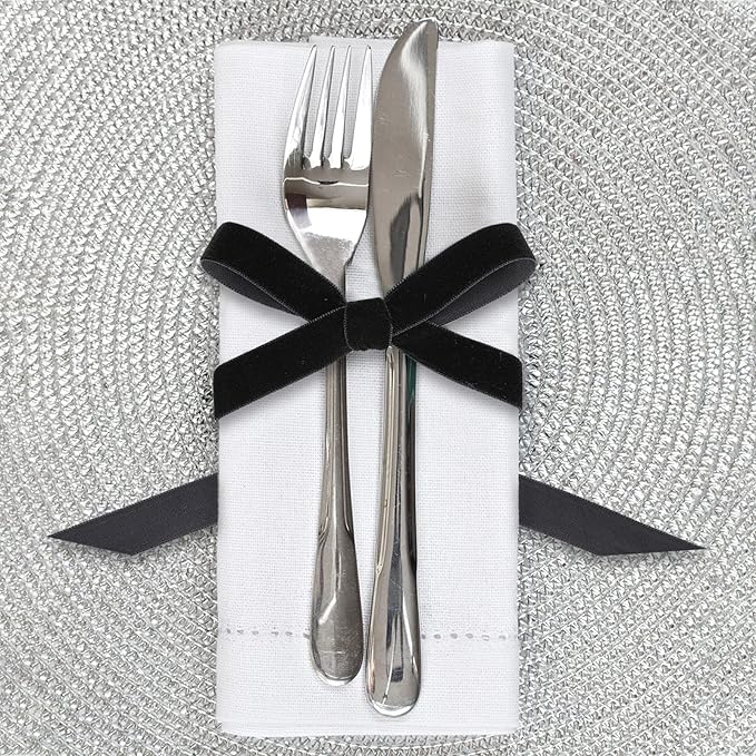 Yilloog 3/8'' 5/8'' 1'' 90 Yards Christmas Velvet Ribbon Vintage Satin Fabric Velvet Ribbon Roll for Christmas Tree Ornaments Decoration Gift Wrapping Bow DIY Crafts (Black)