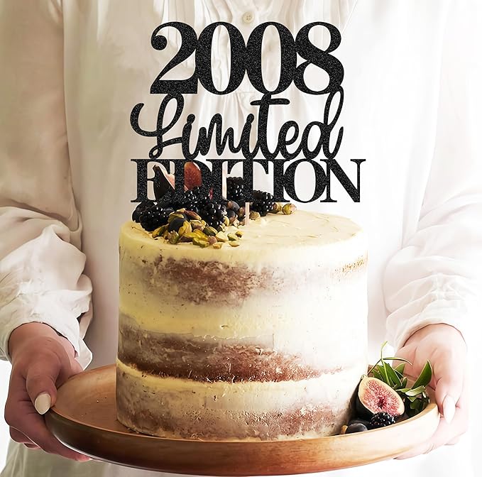 Limited EDITION 2008 Cake Topper - Black Glitter Happy 17th Birthday Party Cake Decoration Supplies, Cheer to 17 Years Cake Bunting Decor for 17th Birthday Party Photo Booth Props