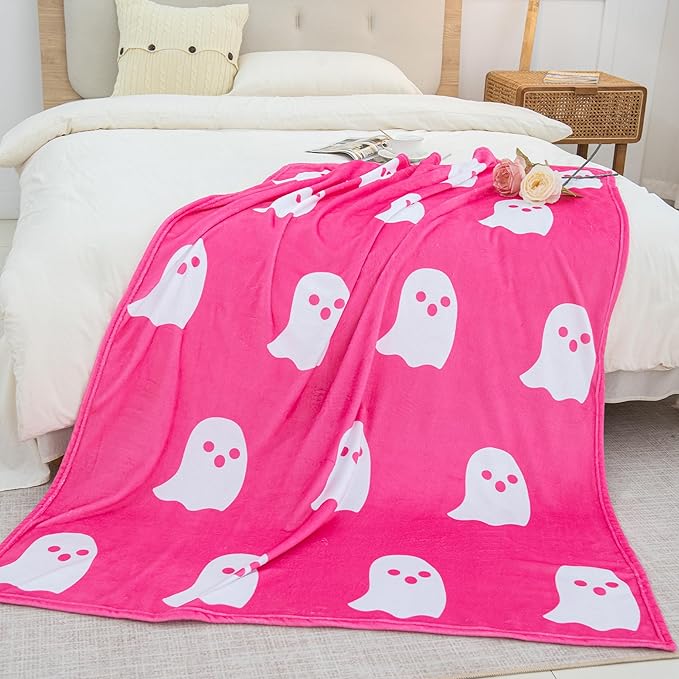 Funny Horror Ghost Fleece Blanket - Cozy and Warm Throw Blanket - Perfect for Halloween and Spooky Decor, W60 x L80