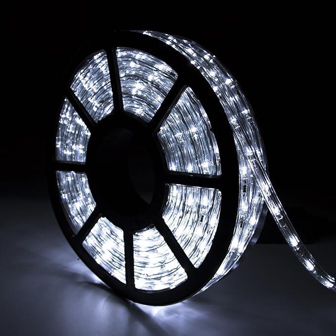 100ft Outdoor LED Rope Lights 1080 Connectable Flexible Tube Lights, IP65 Waterproof Rope Lighting for Garden Patio Pool Bedroom Party Christmas Halloween Holiday Indoor/Outdoor Decoration, Cold White