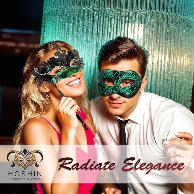 Hoshin Masquerade Mask for Couple, Mardi Gras Deecorations Venetian Masks with Stick for Womens