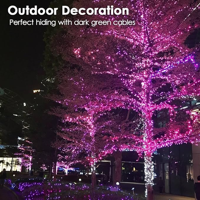 RPGT 200 LEDs 73ft Green Cable Wire Low Voltage Fairy String Tree Twinkle Lights 12 Modes for Christmas Party, Halloween, Outdoor, Garden, Wedding, Home Decoration (Purple)