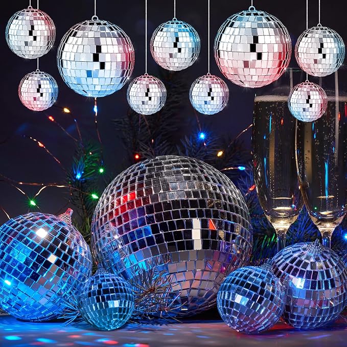 65 Pcs Disco Balls Decorations Assorted Size Disco Ball Ornament Reflective Hanging Mirror Ball Mini Large Silver Balls for Christmas Party Wedding Dance Ballroom Stage(8/6/ 4/2/ 1.2 in)