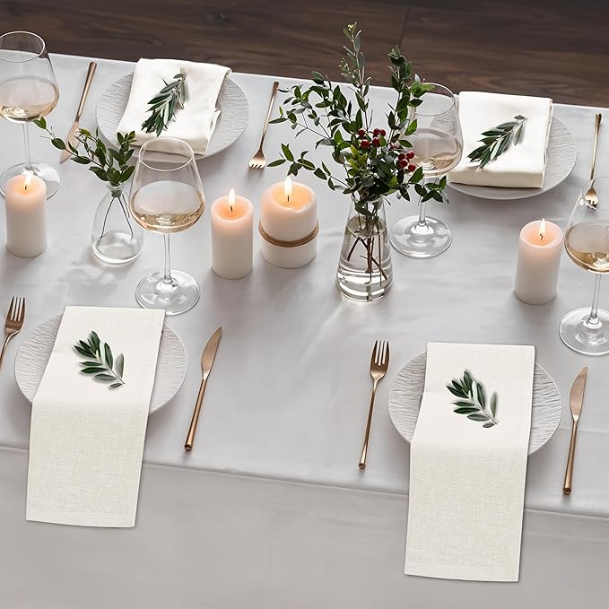 Ruvanti Linen Napkins Set of 12, 18x18 Cloth Napkins, Cotton Linen Blend Napkins Cloth Washable, Soft, Reusable Dinner Napkins for Wedding, Parties, Christmas, Thanksgiving, Everyday Use - Ivory
