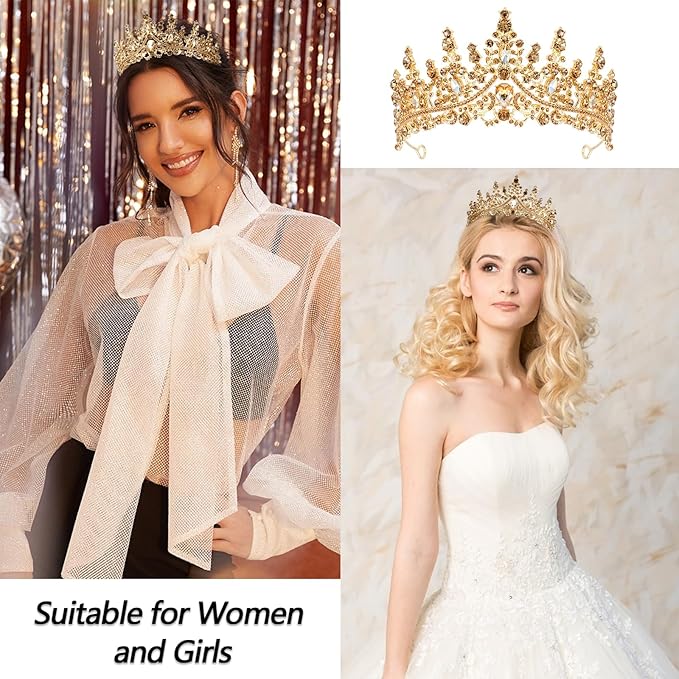 VELSCRUN Birthday Queen Tiara Crowns for Women Girls Gold Crystal Birthday Queen Headband Sash Elegant Princess Crown Happy Birth Party Decorations Mom Sisters Birth Gift Hair Accessories