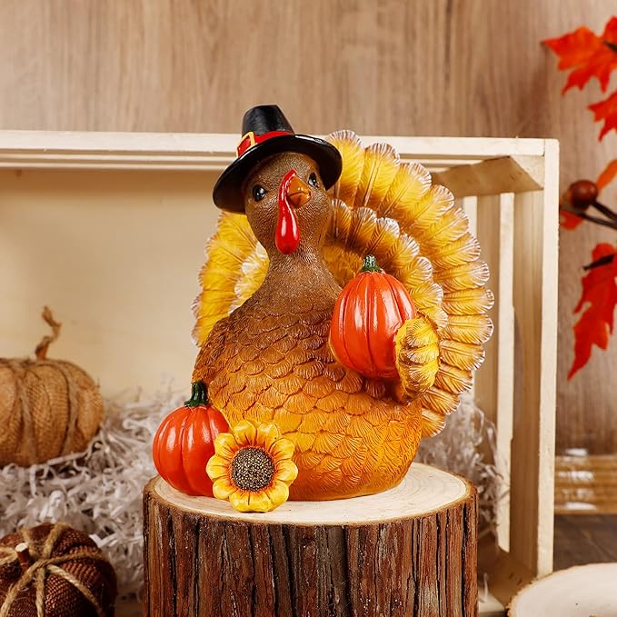 SAND MINE Thanksgiving Turkey Tabletop Centerpiece Decor, Resin Turkey Decoration for Autumn Fall Thanksgiving Harvest Home Decorations