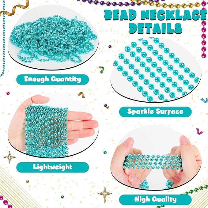24 PCS Lakeblue Beads Necklaces, 33" Carnival Beads Bulk, Mardi Gras Parade Accessories, Costume Necklaces for Parade Throws Accessories Decorations Festive Event Gender Reveal Party Supplies