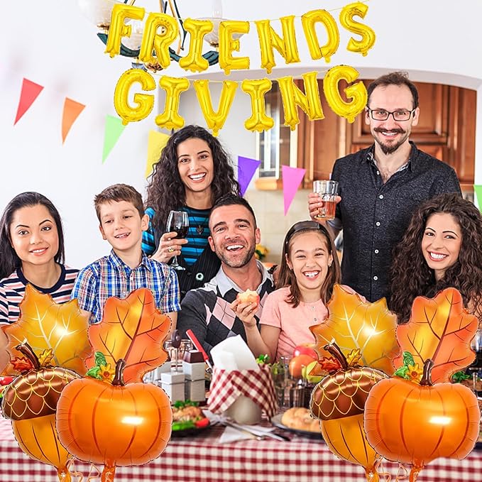 Fall Friendsgiving Balloons Banner Large Premium Foil Pumpkin Maple Leaf Pinecone for Autumn Thanksgiving Friends Party Baby Shower Birthday Backdrop