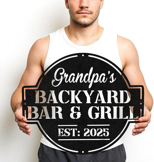 Custom BBQ Metal Sign Personalized Grill Name Wall Art for Outdoor Kitchen Patio Backyard Decor Fathers Gift for Dad Grandpa Husband Barbecue Smoker Area Sign, Grilling Lover Gifts 62