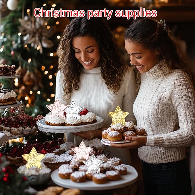 36 Pcs Christmas Cupcake Toppers Acrylic Mirror Star Cupcake Toppers Little Star Cake Decorations for New year Christmas Party Supplies