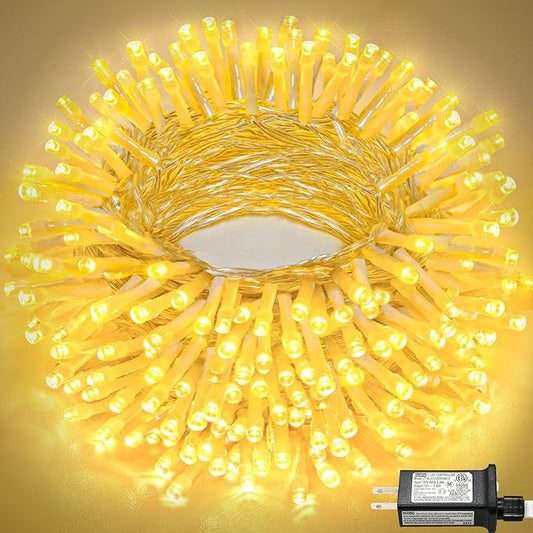 100FT 300 LED Christmas Lights Outdoor, Plug in Christmas String Lights Indoor, Waterproof & 8 Modes & Timer Function, Connectable Fairy Twinkle Light for Bedroom Xmas Wedding Decor, Warm White