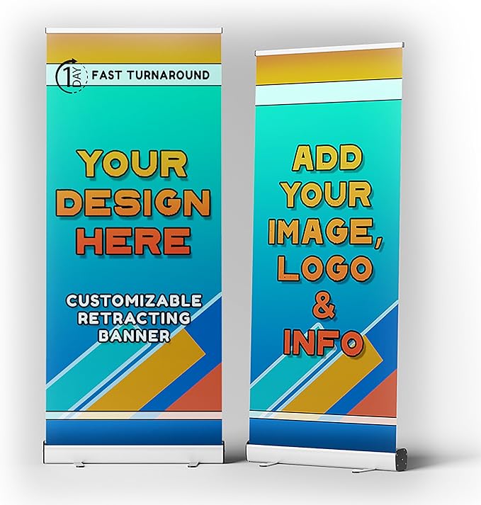 Custom Retractable Banner/Portable Personalized Customizable Pull-up Roll Up Banner with Stand and Travel case for Advertising, Business, Events