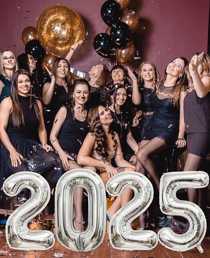 2025 Giant Silver Number Balloons - 32 Inch, Happy New Year Eve Party Supplies, New Year Decorations, Christmas & Graduation Decorations