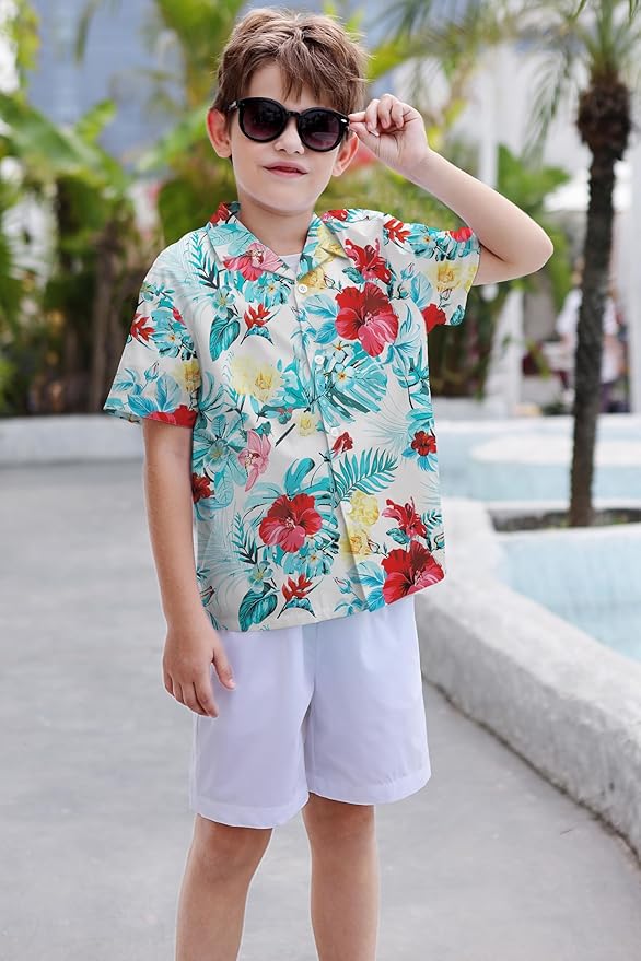 Cromoncent Matching Hawaiian Outfits for Family, Dad and Son Matching Luau Beach Tropical Shirts Mommy Daughter Tropical Sets