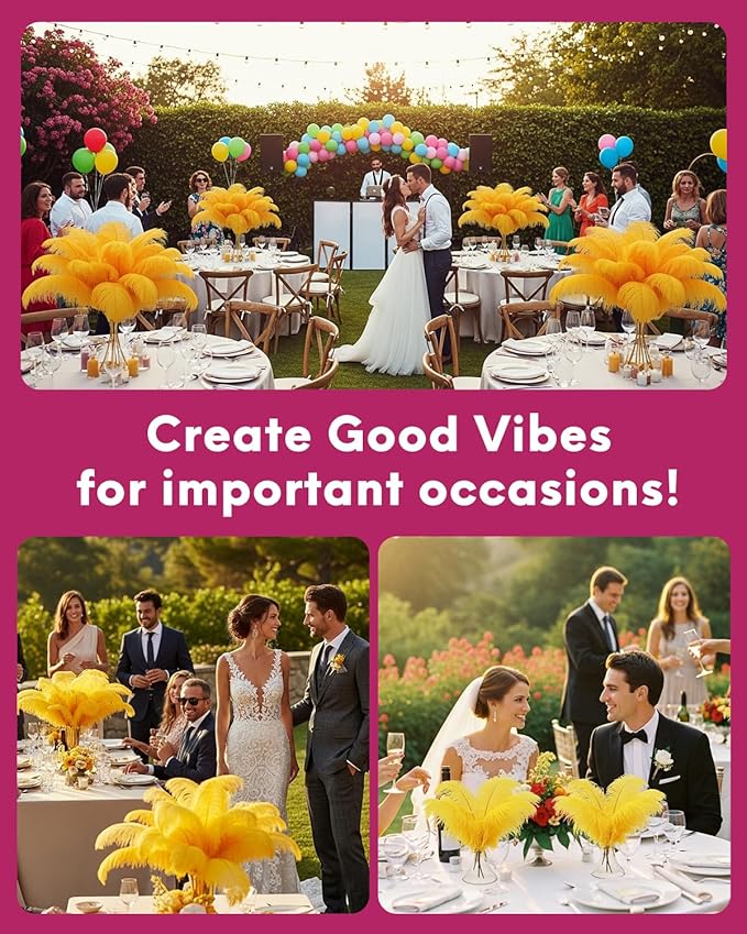 NEWONG 30pcs Gold Ostrich Feathers Natural Bulk 8-10inch(20-25cm) Vase Craft Wedding Home Party Centerpieces Christmas Day Decoration