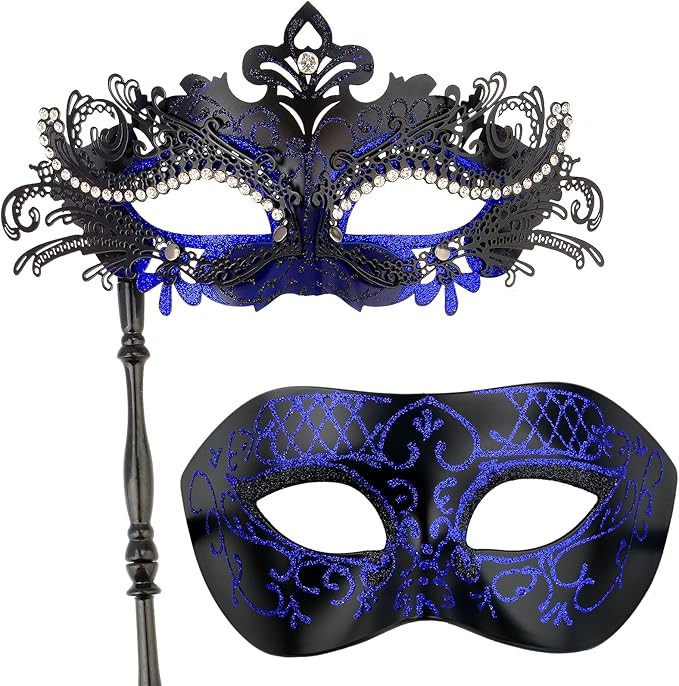 Hoshin Masquerade Mask for Couple, Mardi Gras Deecorations Venetian Masks with Stick for Womens